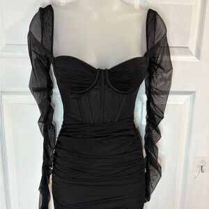 Oh Polly Dress Corset Bodycon Sheer Mesh Long Sleeve
